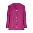 thumbnail image 7 of Nfurl Womens Plus Size Button Down Shirts Dressy Casual Long Sleeve Shirt Lightweight Solid Color V Neck Tops for Work Office Going Out Top Hot Pink L, 7 of 7