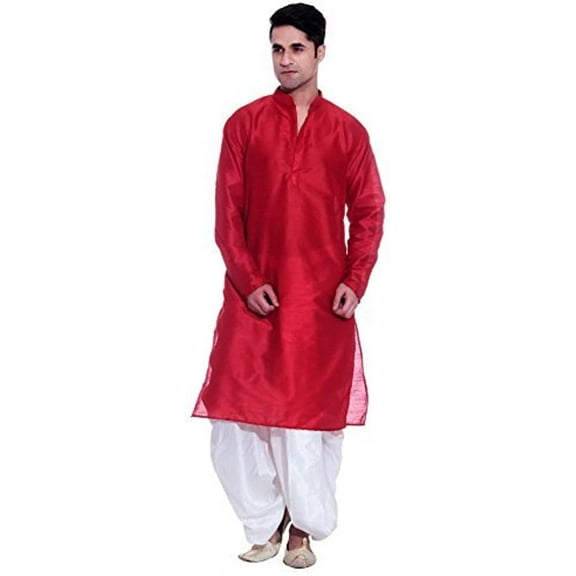 Royal Men's Silk Blend Dhoti & Kurta Set_red