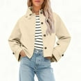 thumbnail image 2 of DAFPZW Womens Cropped Jacket Contrast Collar Coat Cargo Jacket Barn Jacket Outwear Solid Button Down Coat with Pockets, 2 of 9