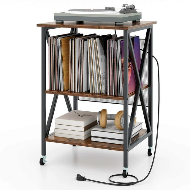Costway Record Player Stand Vinyl Record Storage Table Holds Up to 121 Vinyl Records Coffee