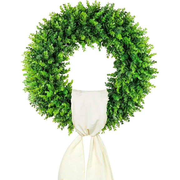 20'' Boxwood Wreaths Front Door Artificial Spring Wreath. Wreaths for Front Door Farmhouse Wedding Green Year Round Indoor Outdoor for Summer Wreath St Patricks Day Decorations -(Hello Sign)