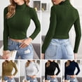 thumbnail image 2 of Suéter corto para mujer, cuello alto de punto acanalado, camisetas de manga larga, jersey ajustado a Abanopi Negro/Medio, 2 of 7