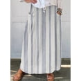 thumbnail image 2 of sicmoss Women's Blue Vertical Striped High Waist Maxi Skirt Cotton Long with Pockets, 2 of 3