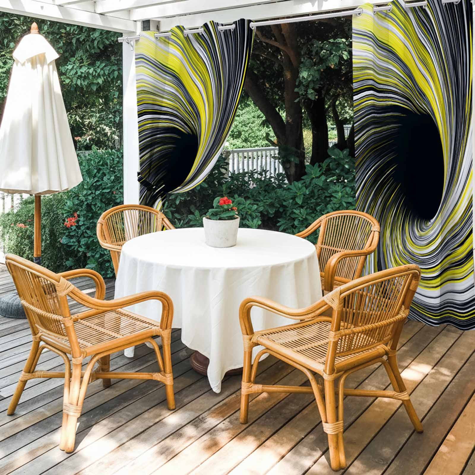 Abstract Swirling Vortex Outdoor Curtains for Patio, Yellow Gray Spiral Lines Dynamic Sunshade Privacy Drapes Grommet Waterproof Outside Curtains for Porch/Cabana/Balcony 54"x 108", 1 Panel