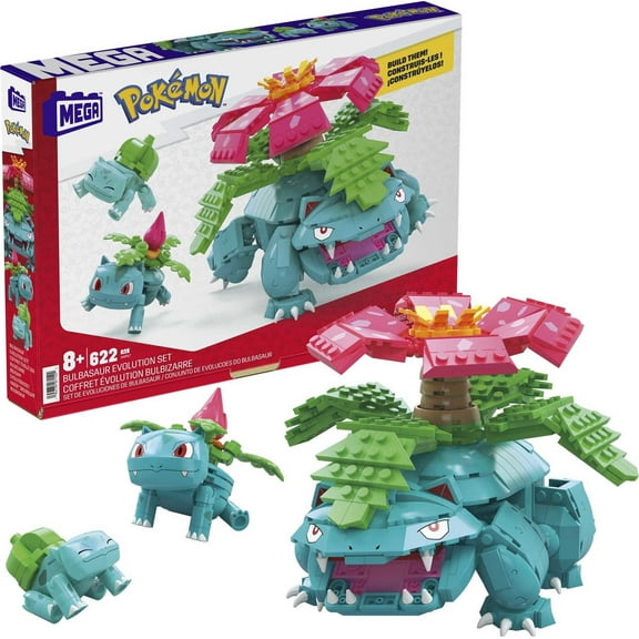 MEGA Pokemon Building Toy Kit Bulbasaur Set with 3 Action Figures (622 Pieces) for Kids