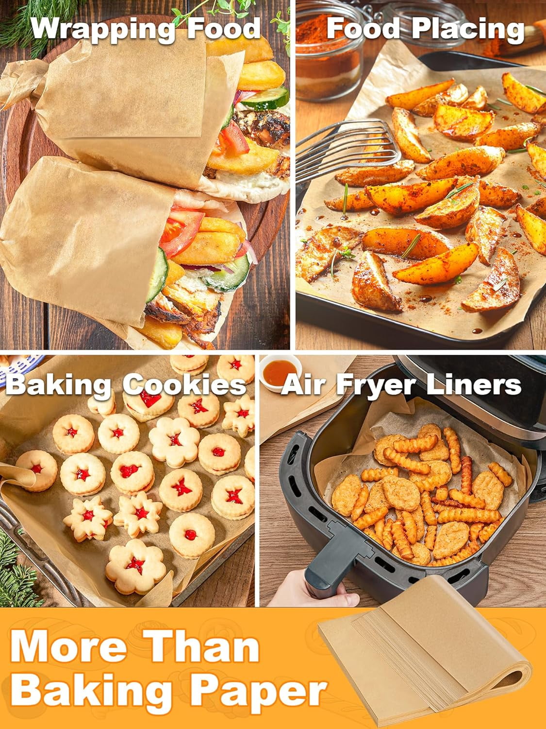 UniVerse  200 Pcs Parchment Paper Baking Sheets, 9x13 Inches Non-Stick Precut Baking Parchment, for Baking Grilling Air Fryer Steaming Bread Cup Cake Cookie and More (Unbleached)