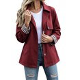 thumbnail image 2 of Byworldtasic Womens Lapel Short Trench Coat Plaid Cuff Lightweight Casual Button Jacket with Pockets, 2 of 8