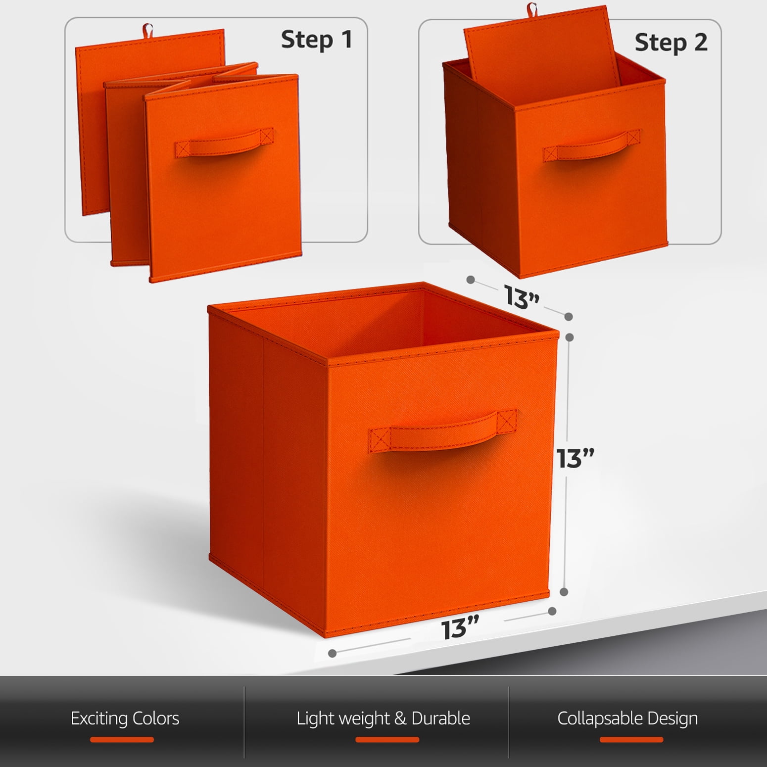 Sorbus 13 Inch Collapsible Fabric Storage Cubes, 8 Foldable Baskets for Organizing for Closet, Shelves, Clothes, Toys, Books, Orange
