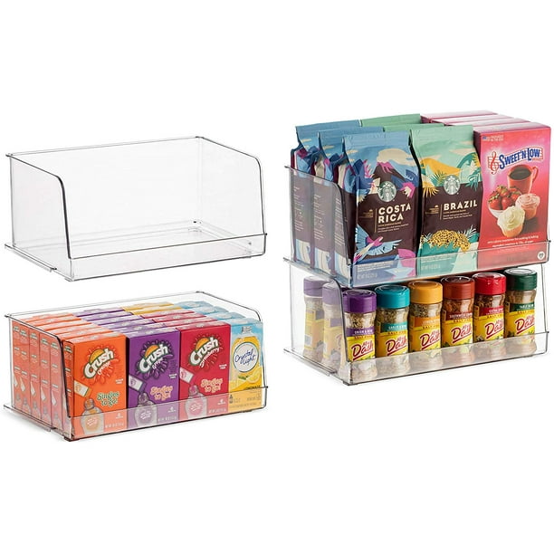 Set Of 4 Clear Pantry Organizer Bins Stackable Household Plastic Food