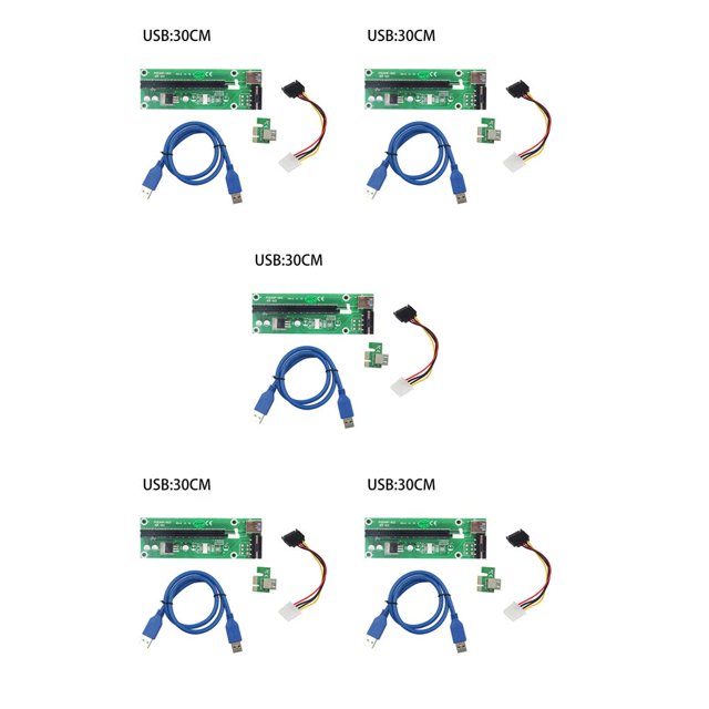 Wweixi Wholesale USB 3.0 PCI-E pci e Riser 1X 4x 8x 16x Extender Riser Adapter Card SATA 15pin Male to 6pin Power Cable Green 30CM 5Set