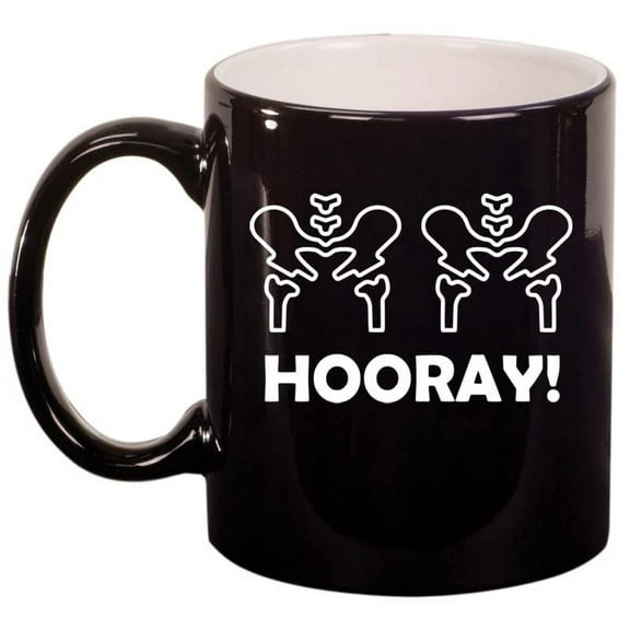 Hip Hip Hooray Funny Physical Therapy Therapist Gift Ceramic Coffee Mug Tea Cup Gift for Her, Him, Friend, Coworker, Wife, Husband (11oz Gloss Black)