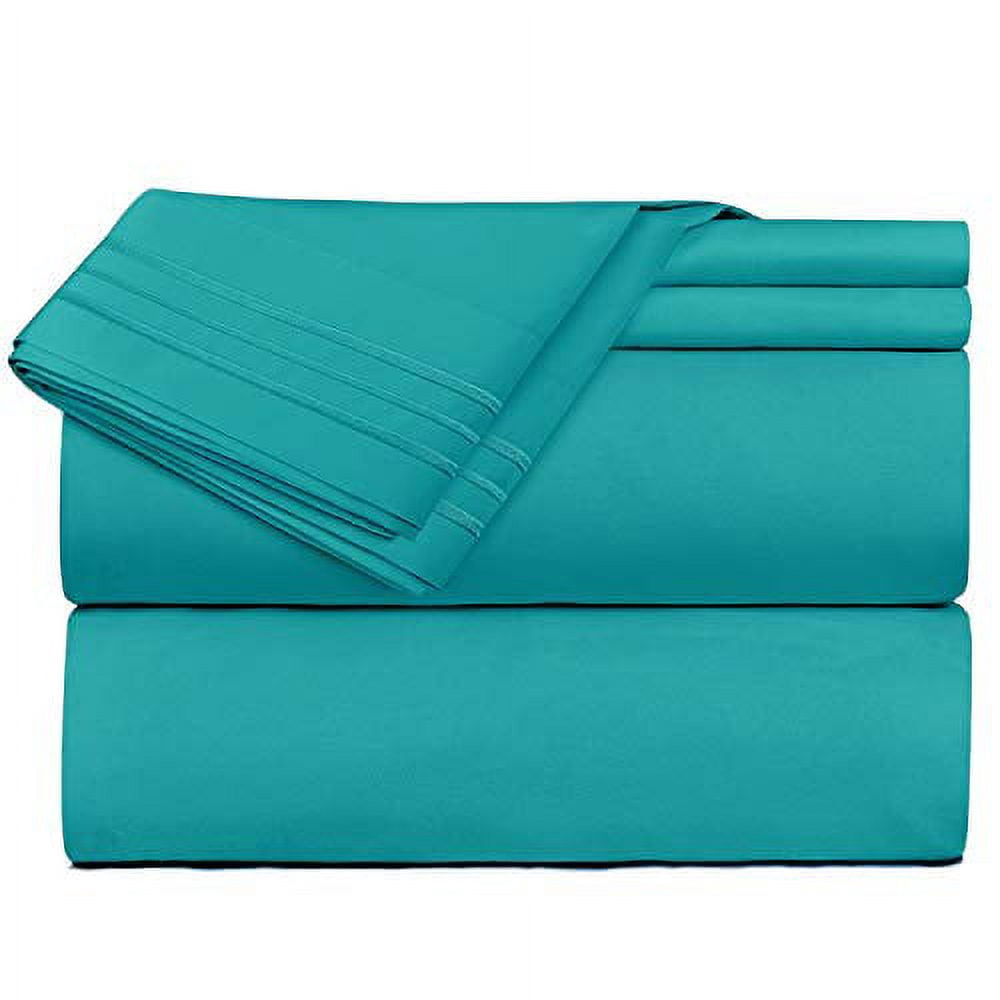Clara Clark Premier 1800 Microfiber Collection 3-Line Bed Sheet Set, Full Size, Teal