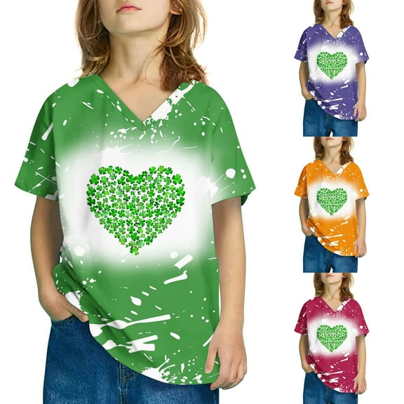 Riecok St. Patrick's Day 2-7 Years Boys Cotton Birthday T Shirts Collared Neck Oversized Casual All-match Fashion Lightweight Short Sleeve Toddler Kids Boy 2025 Blouses Top Summer Tops Green 5 T