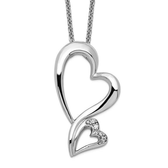 925 Sterling Silver Polished Spring-Ring Cubic Zirconia Love Heart Necklace 18 Inch Pendant Necklace for Women