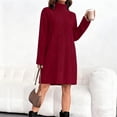 thumbnail image 3 of Women's Sweater Dress Knit Dress High Neck Long Sleeve Ribbed Loose Fit Warm Comfortable Winter Dress for Casual Loungewear,Wine,S, 3 of 7
