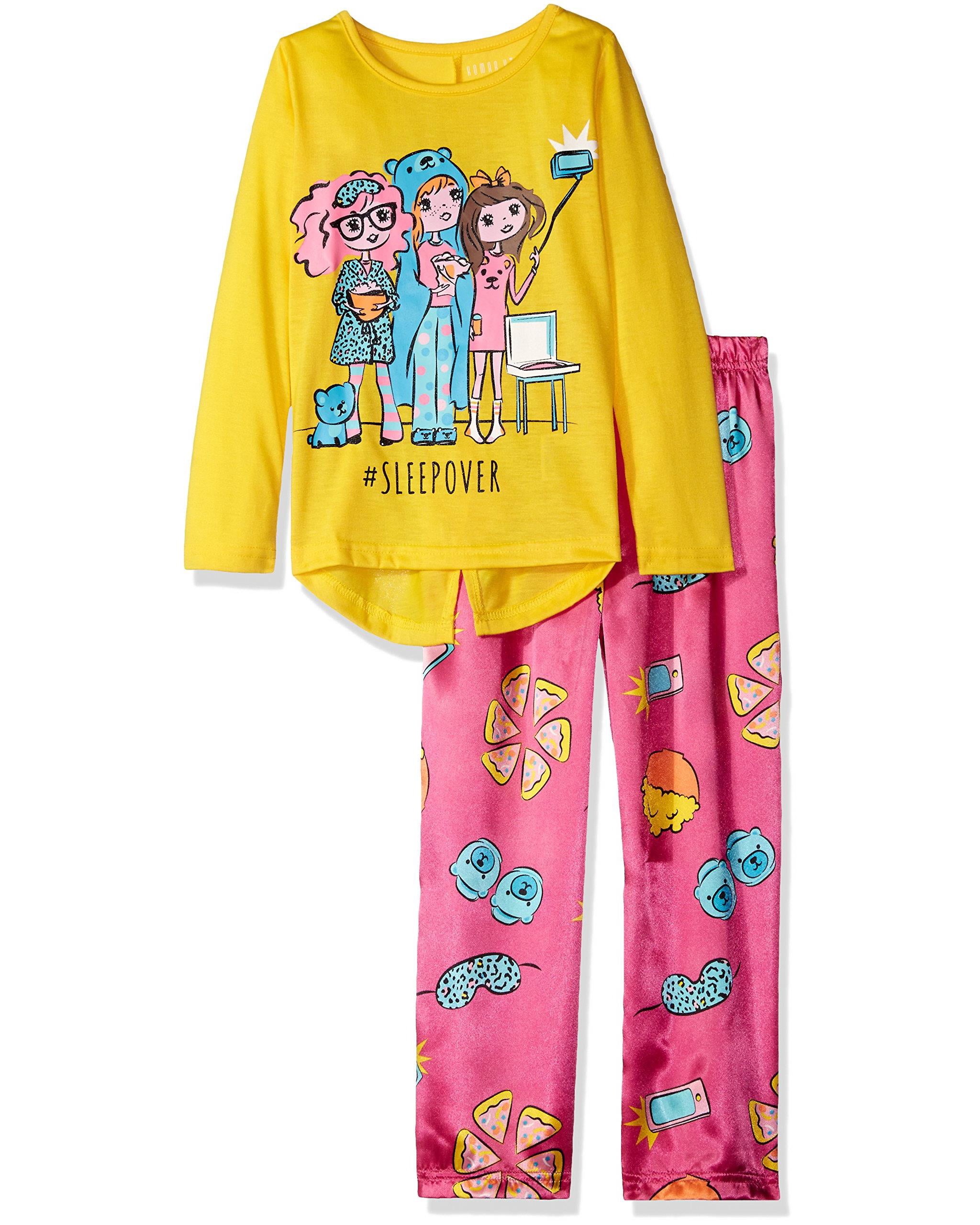 Komar Kids Girls 4 Piece Cotton Pajamas Sleepwear Set with Shorts and Pants 6, Hello Kitty Purple and Pink