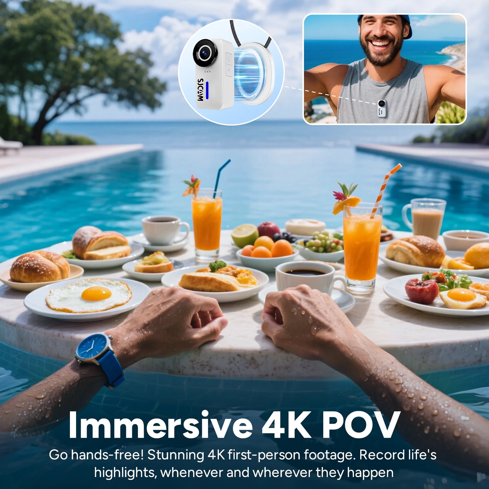 SJCAM C110 Plus Action Camera with 4K Video, Gyro Stabilization, and Audio Recording, Bundle Including: 50-IN-1 Action Kit, 64GB Micro SD Card, Card Reader, Card Wallet, and USB‑C Adapter
