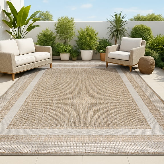 JONATHAN Y TUSCAN SUN 5 x 8 Area Rug, Dover 3-Stripe Border - Beige/Cream, TSN209A-5