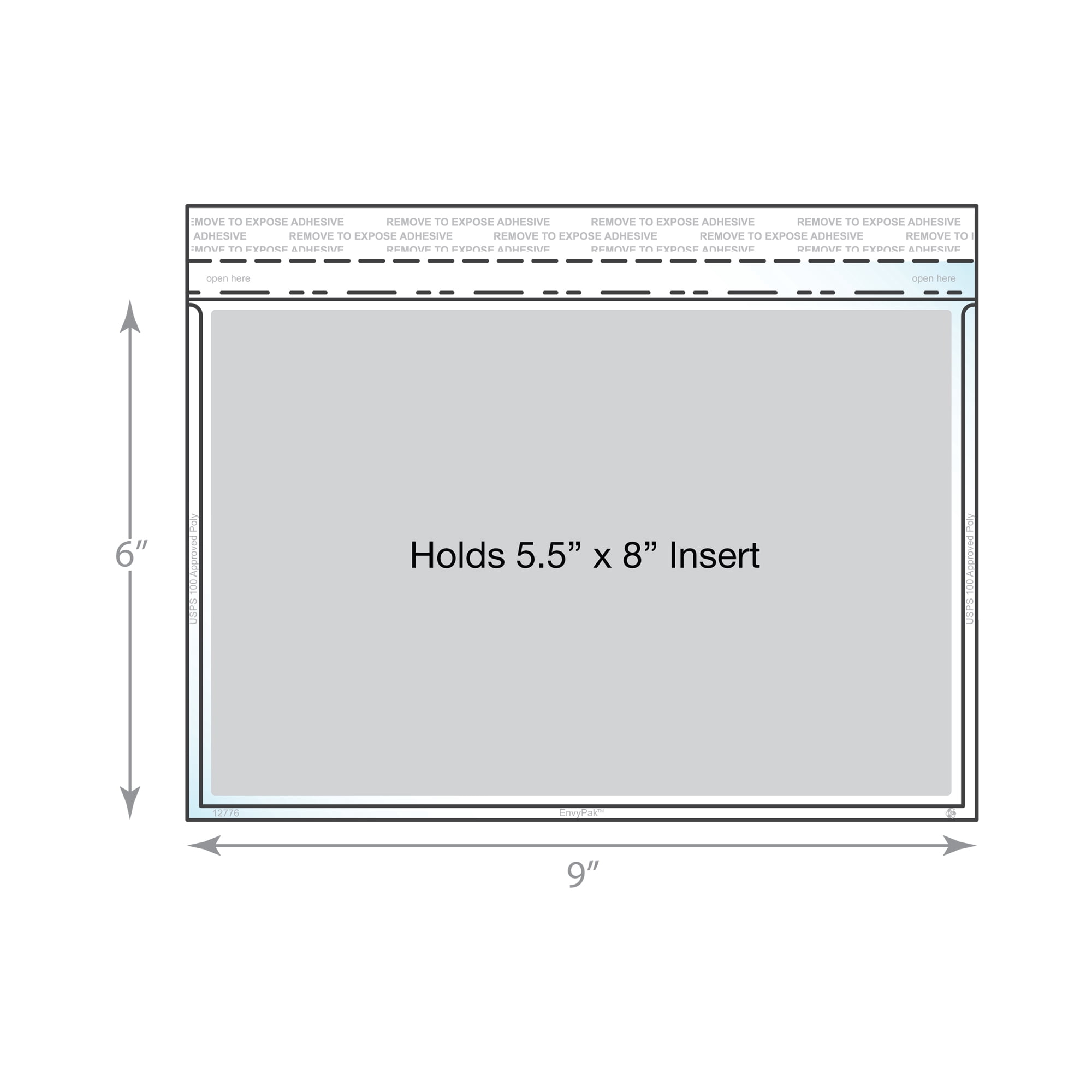 EnvyPak Crystal Clear Booklet Style Envelope 6" x 9", Permanent Tape (5.5″ x 8″ Insert Size) Holds Booklets, Catalogs and Brochures - Box of 100 - Made in USA