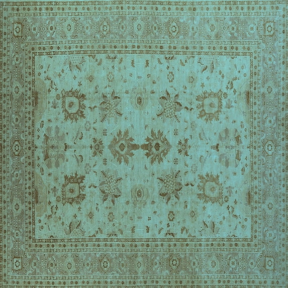 Ahgly Company Indoor Square Oriental Light Blue Industrial Area Rugs, 4' Square