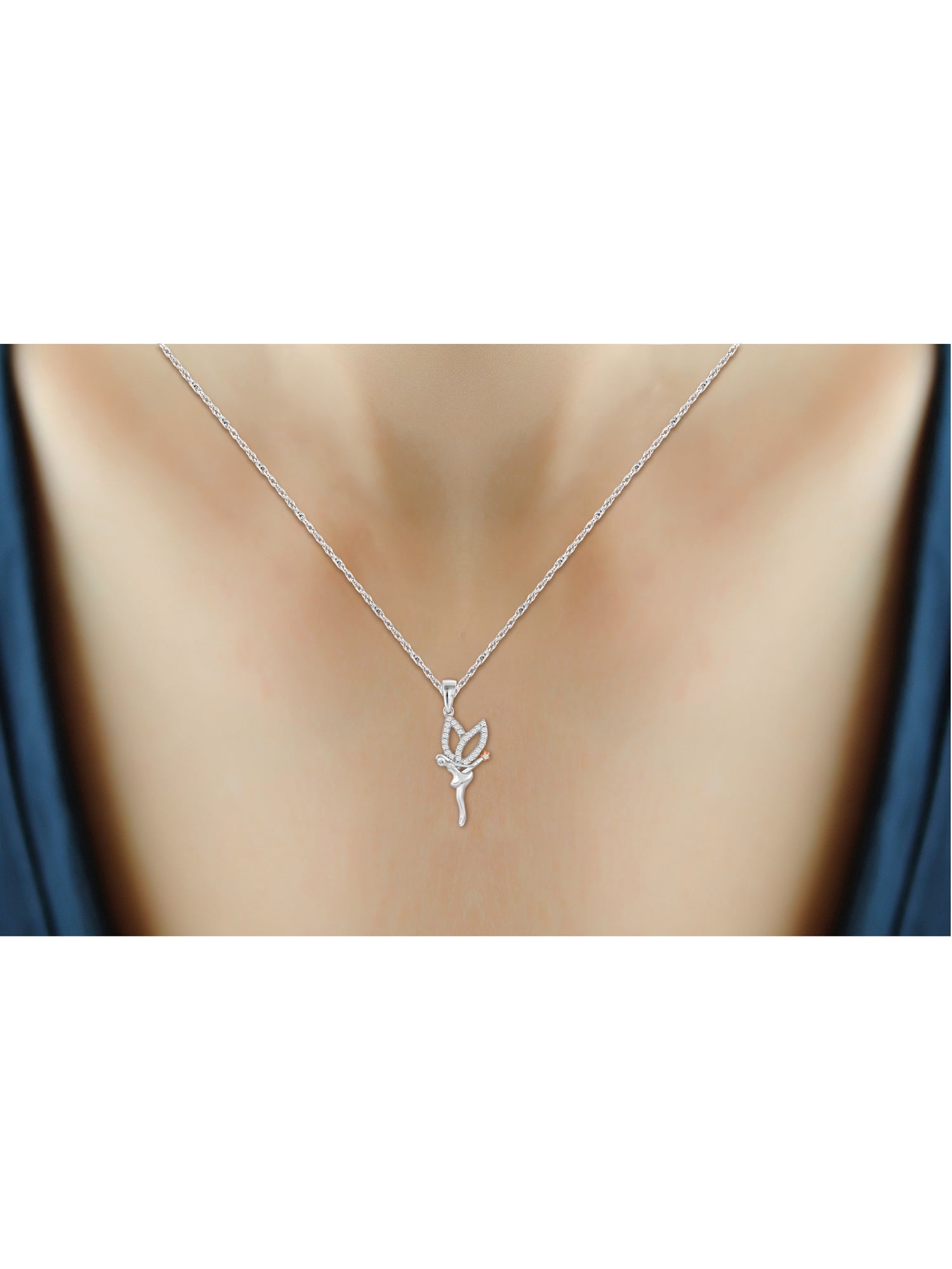 JewelersClub Angel Necklace for Women – 1/10 CTW White Diamond Necklace with 925 TwoTone Sterling Silver Rope Chain – Daughter, Grandmother,Mom Angel Pendant - Sterling Silver Necklace Gifts for Women