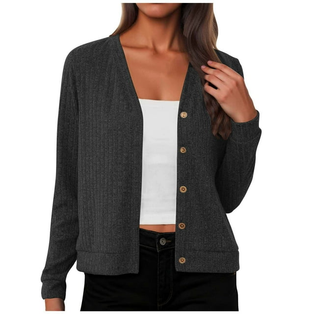Cardigans Longs pour Femmes Cardigan Décontracté Uni en Tricot pour Femmes à Manches Longues, Fermeture à Boutons et Cardigan en Tricot à Col en V pour Femmes