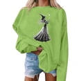 thumbnail image 4 of Mifsaly Halloween Sweatshirt Vintage Witch Graphic Long Sleeve Pullover Tops Crewneck Casual Fall Holiday Party Slouchy Sweatshirts Mint Green,XL, 4 of 5