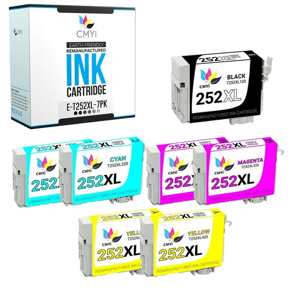 CMYi 252XL Combo Pack of 7 Ink Cartridges compatible for Epson 252XL - WorkForce WF-3620, WF-3640, WF-7110, WF-7210, WF-7610, WF-7620, WF-7710, WF-7720 (1 Black, 2 Cyan, 2 Magenta, 2 Yellow)