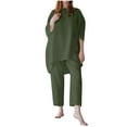 thumbnail image 2 of Turilly Women's Coats and Jackets on Sale 2PCS Fashion Woman Round Neck Solid Long Sleeve Blouse and Loose Pants Set, 2 of 9