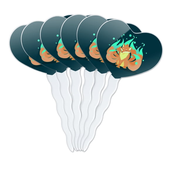 Kitsune Nine-Tailed Fox Heart Love Cupcake Picks Toppers Decoration Set of 6