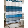 thumbnail image 3 of Coastal Style No Hook Shower Curtain and Liner Set Retro Blue Grey Stripes Wood Texture Shower Curtains with Snap-in Liner & See Through Top Window Hotel Style for Bathroom Decor 72x78 Inch, 3 of 8