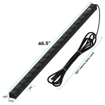 CRST 16 Outlet Heavy Duty Power Strip 15Ft Cord metal housing15A Circuit Breaker