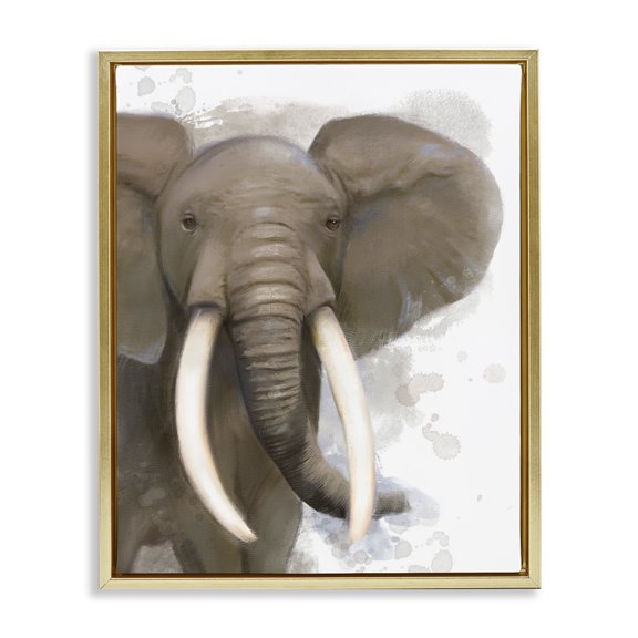 Stupell Industries Contemporary Elephant & Modern Splash Gold Floating Frame Canvas Art, 17 x 21, by Matthew Piotrowicz