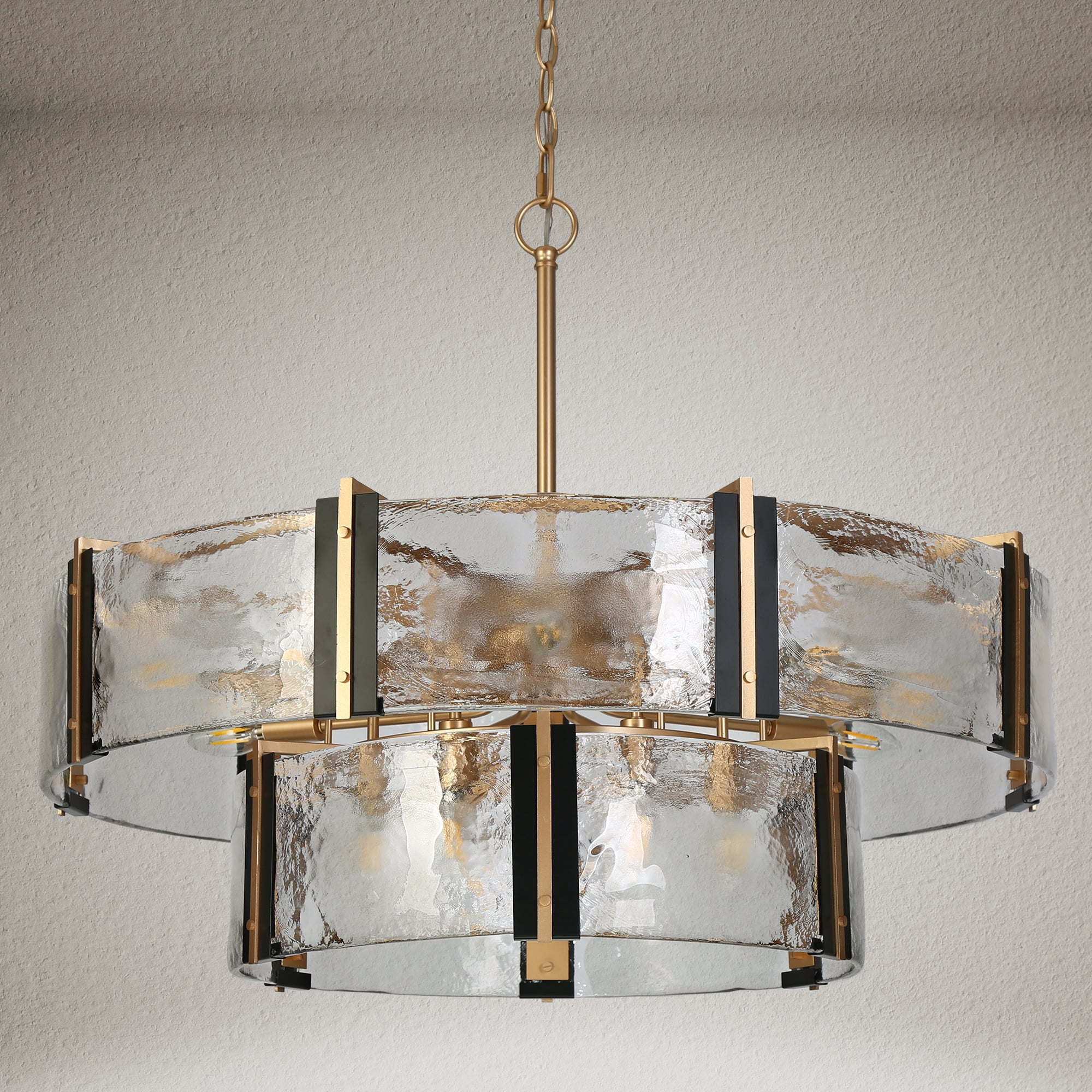 LNC Cymbodly 15 -Light Matte Black Clear glass Mixed material Chandelier