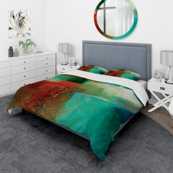 Designart 'Abstract Impression Of Watercolor Blue And Red' Geometric Duvet Cover Set