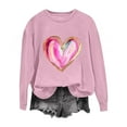 thumbnail image 2 of PiGOGI Printed Long Sleeve Loose T-Shirt for Women - Plus Size Valentine's Day Top Pink L, 2 of 4