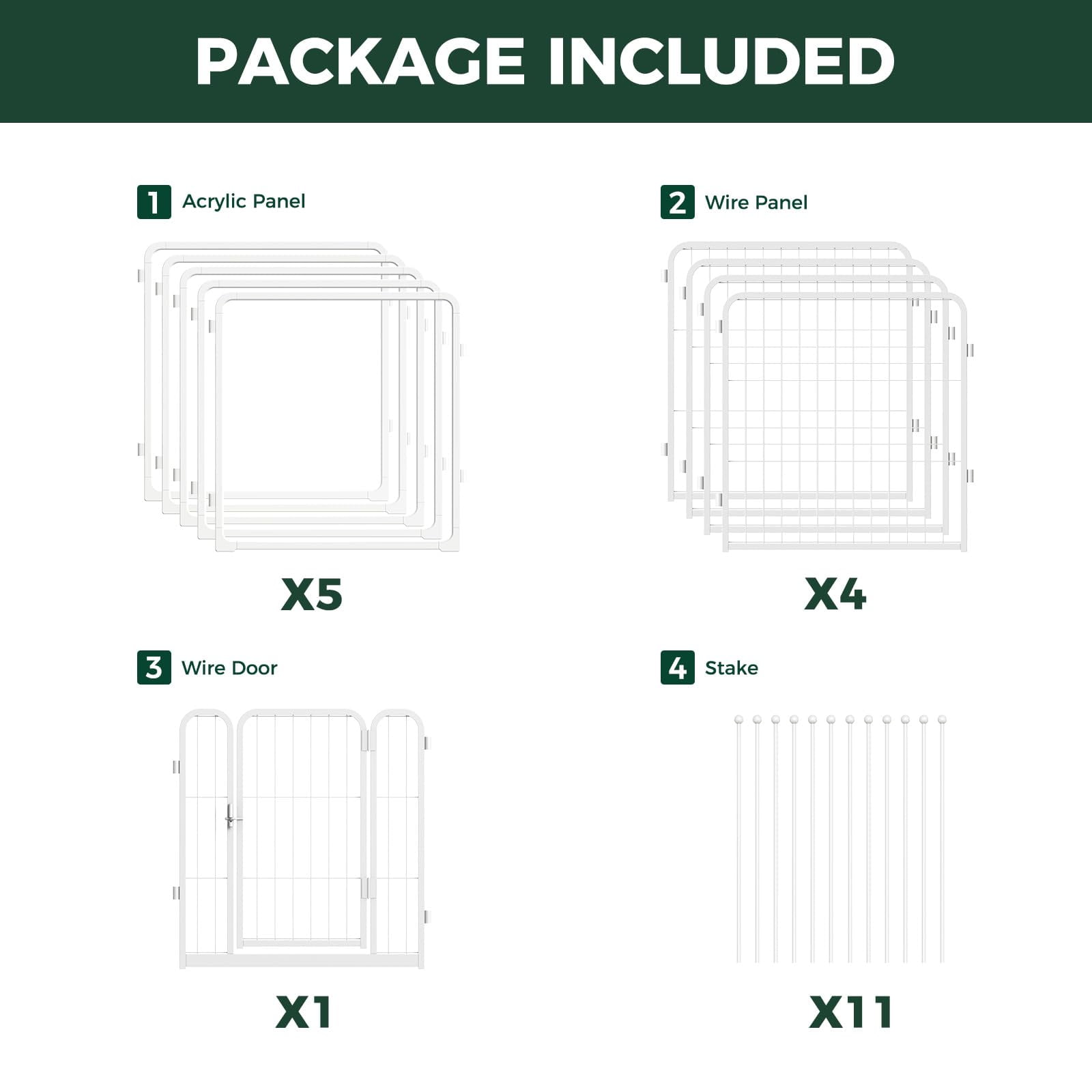 FXW Acrylic & Wire Mesh Indoor Dog Playpen, Heavy Duty 24 Inch 10 Panels Metal Dog Pen for Puppy and Small Dogs, White│Patented
