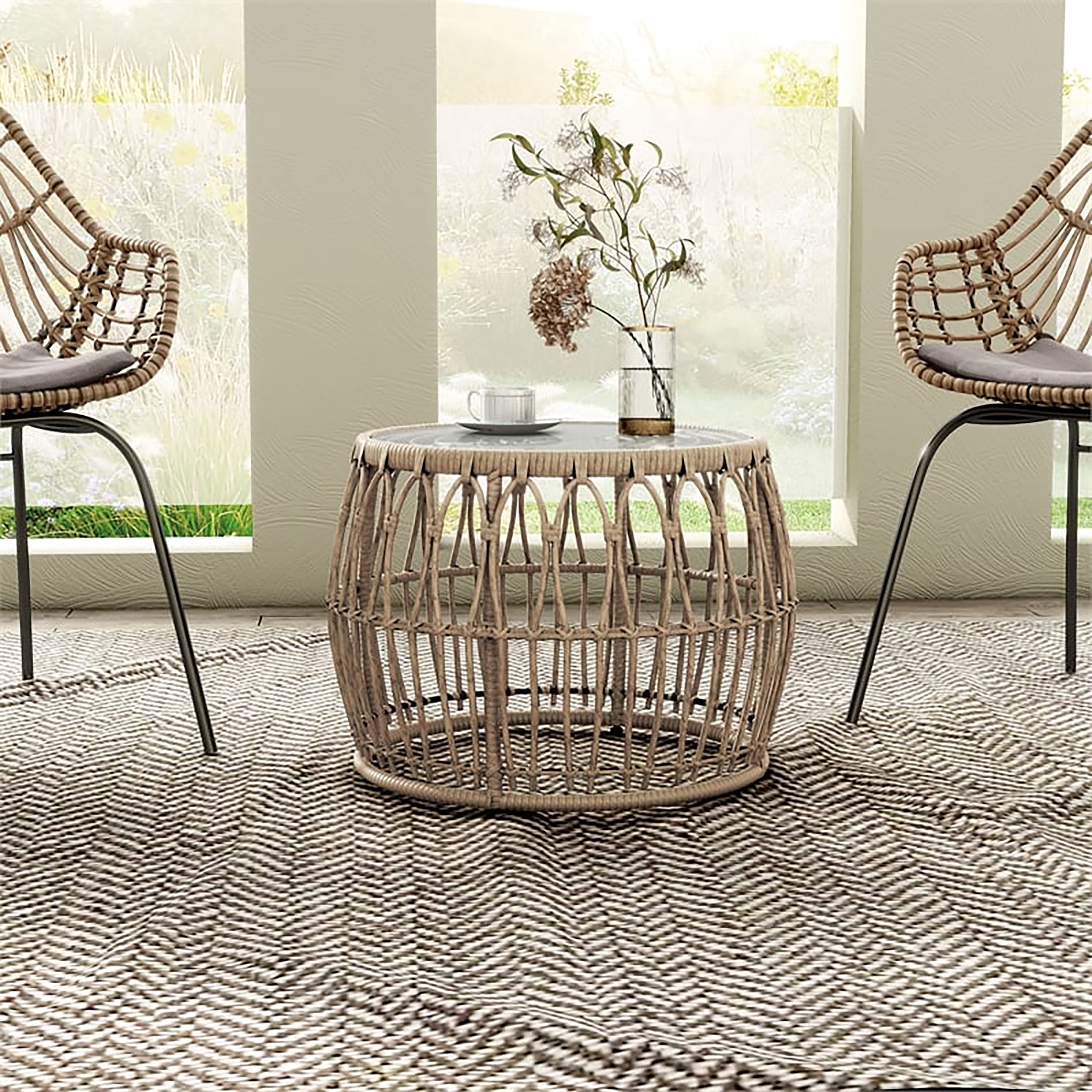 Lila Wicker All-Weather Coffee Table for Indoor Outdoor Use, Natural