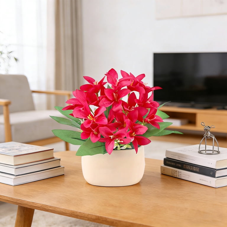 ZZkhGO Artificial Flower Decoration, Fake Flower Bouquet with Vase