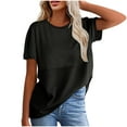 thumbnail image 2 of hotojiny Womens Summer Tops Oversized Loose Short Sleeve T-Shirts Casual Crew Neck Ribbed Solid Color Tunic Tee, 2 of 7