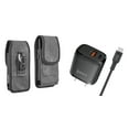 thumbnail image 1 of Wall Charger and Holster Bundle for Nokia G400 5G: Vertical Rugged Denim Nylon Belt Holster Case (Black) and 38W Dual Port (Power Delivery PD Type-C and USB-A) Power Adapter, 1 of 9