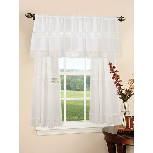 Treasure Lace Sheer 3pc Kitchen Curtain Set(18" x 60" Valance + 2pcs 30" x "36" Tiers) Walmart