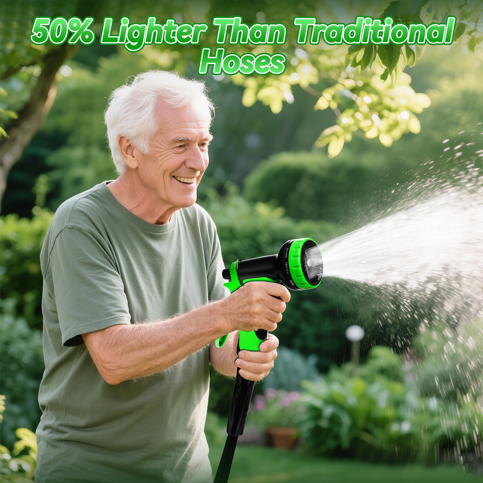 100FT Non-Extendable Garden Hose Set - High-Pressure, Explosion & Freeze-Proof with 8-Function Gun