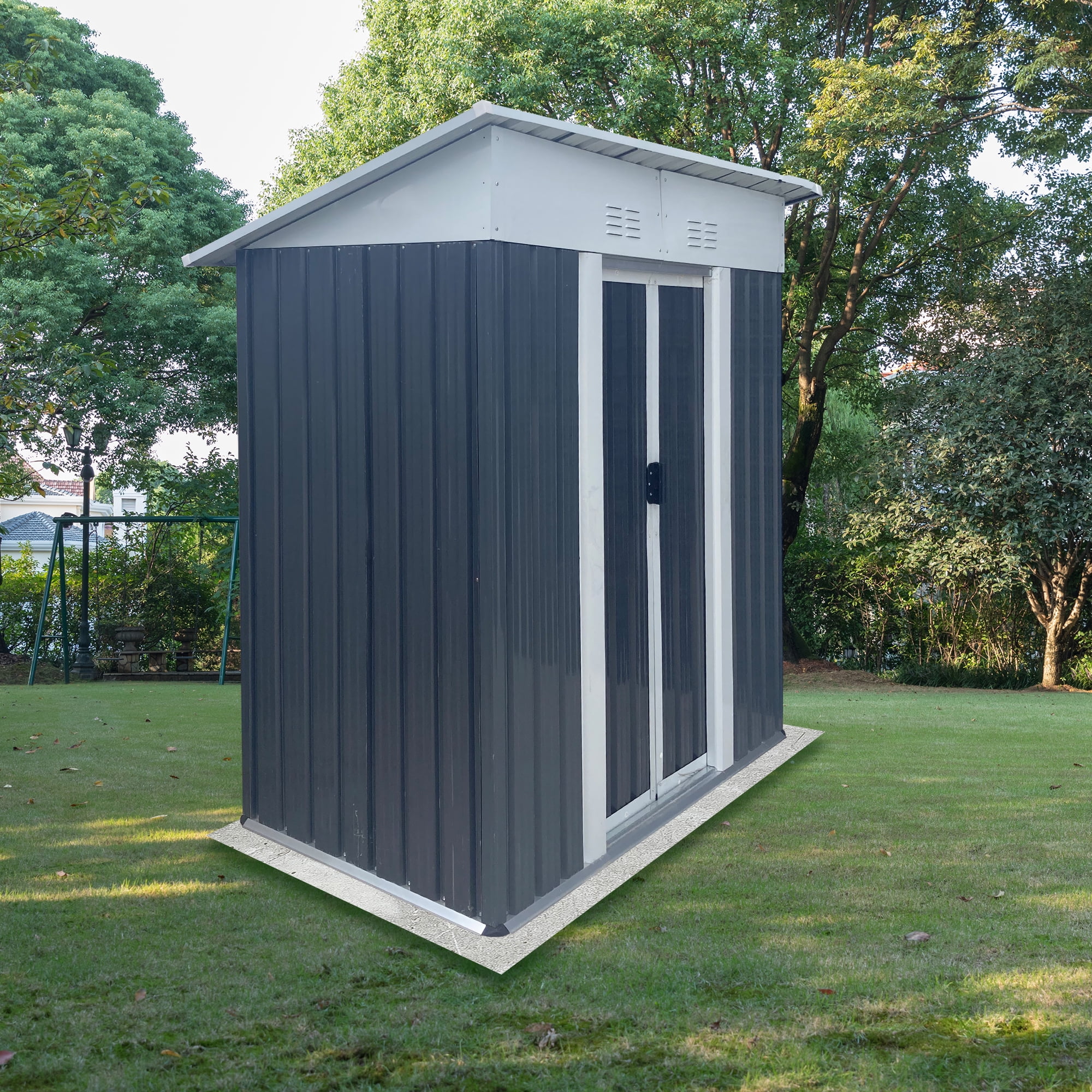 Outdoor Storage Shed 5FTx3FT Pent Roof Grey Outdoor Tool Bike Storage Garden Shed With Aluminum Alloy Frame And Sliding Door,Small Storage Shed