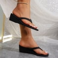 thumbnail image 4 of Women's Faux Leather Wedge Flip Flops with Arch Support Comfortable Open Toe Slip On Summer Slide Sandals Black Size 7, 4 of 8