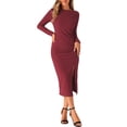 thumbnail image 2 of VESTIDO DE MUJER INSPIRE CHIC Cuello Redondo Manga Larga Fruncido Lateral Abertura Vestidos S Rojo Oscuro, 2 of 6