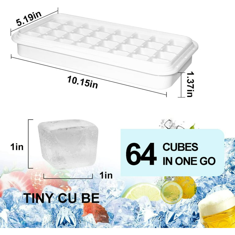 TECHSHARE Ice Cube Tray, Stackable Ice Trays for Freezer with Lid and Bin, Easy Release 64 Nuggets Ice for Chilling Cocktails Whiskey Tea Coffee Cool Drinks