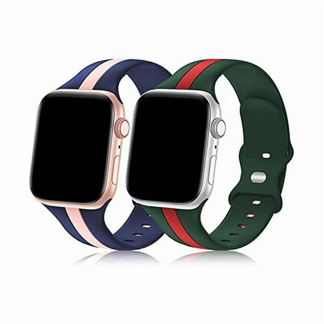 wonima44 2 Pack Designer Sport Band Compatible with Apple Watch Band 38mm 40mm 41mm 42mm 44mm 45mm 49mm iWatch Bands for Women Men, Soft Silicone Strap for Apple Watch Ultra Series 8 7 6 5 4 3 SE 2 1