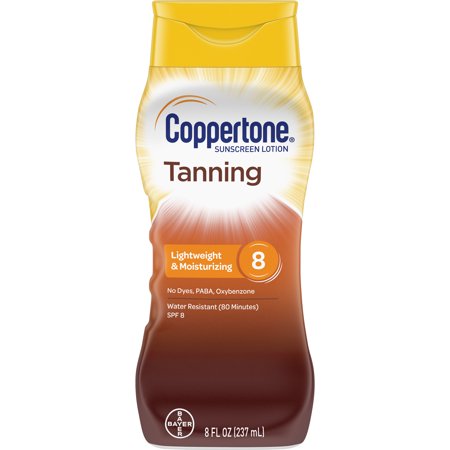 Coppertone Tanning Defend & Glow Sunscreen Vitamin E Lotion SPF 8, (Best Suntan Lotion For Dark Tan)