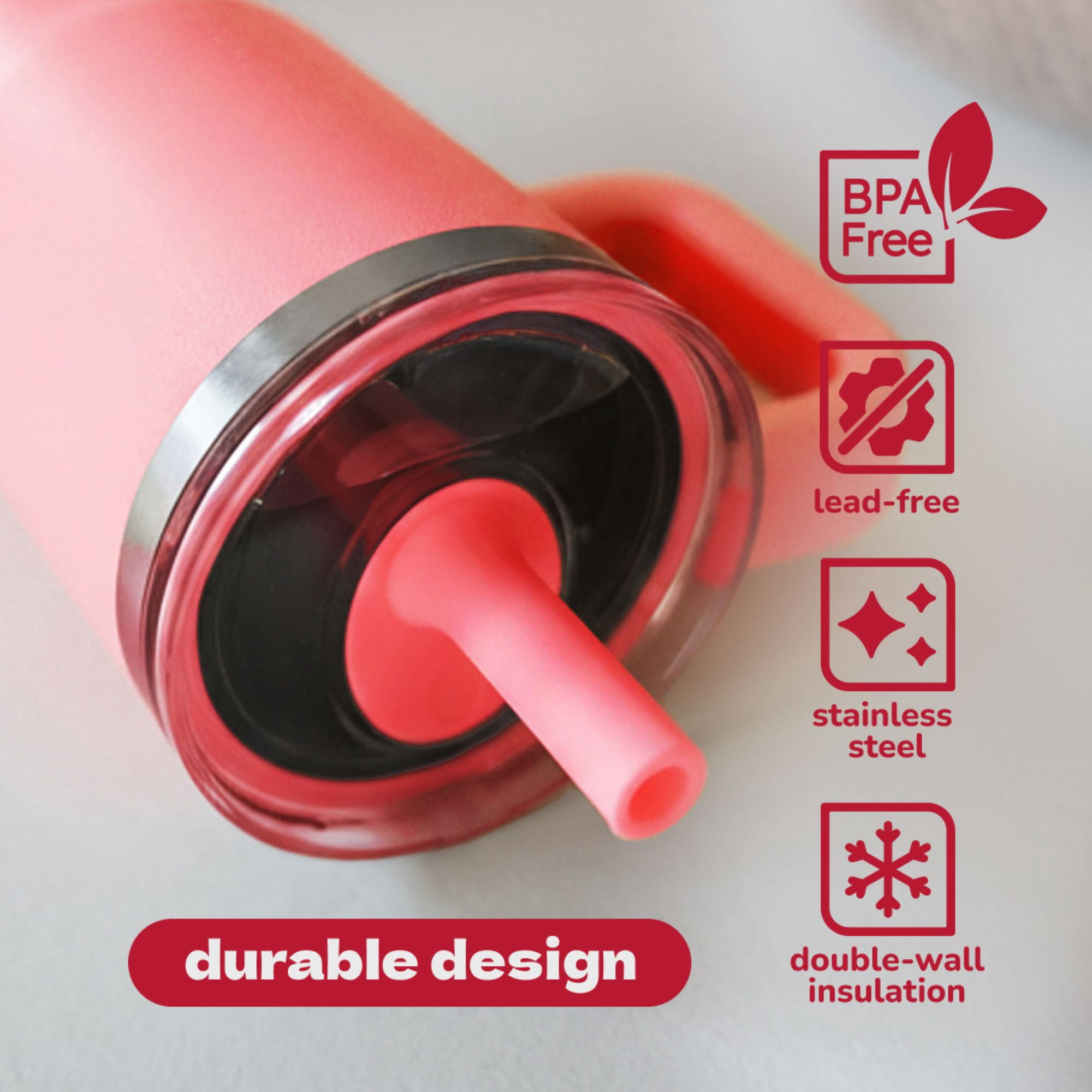 YAYA My First Travel Tumbler for Preschool & Kids 3+, Insulated Stainless Steel Tumbler with Reusable Silicone Straw & Spill-Proof Lid, Cup Holder Compatible, BPA-Free, 12oz, Candy Cane